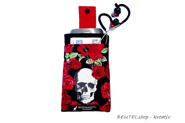 Handyhülle mit Extrafach Nr. 41 "red skull roses"